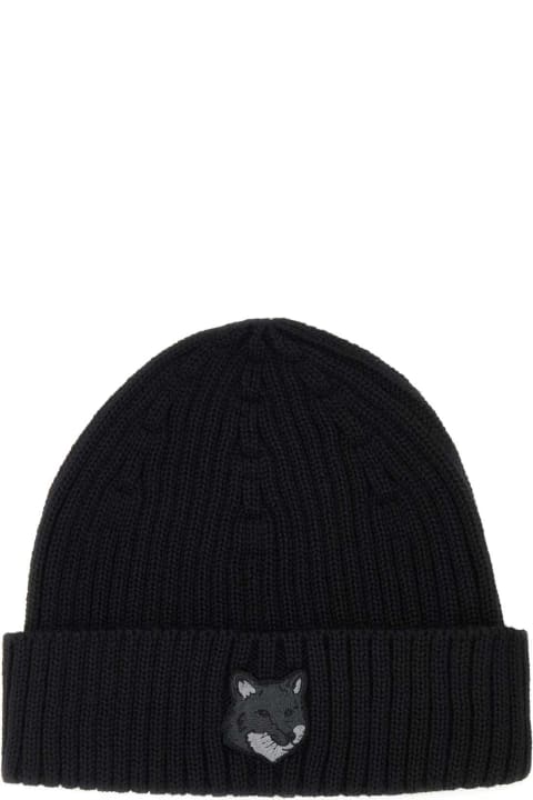 メンズ新着アイテム Maison Kitsuné Black Wool Beanie Hat