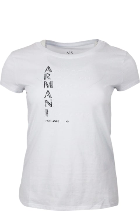 Armani Collezioni Topwear for Women Armani Collezioni Short-sleeved Crew-neck T-shirt With Studded Logo On The Front