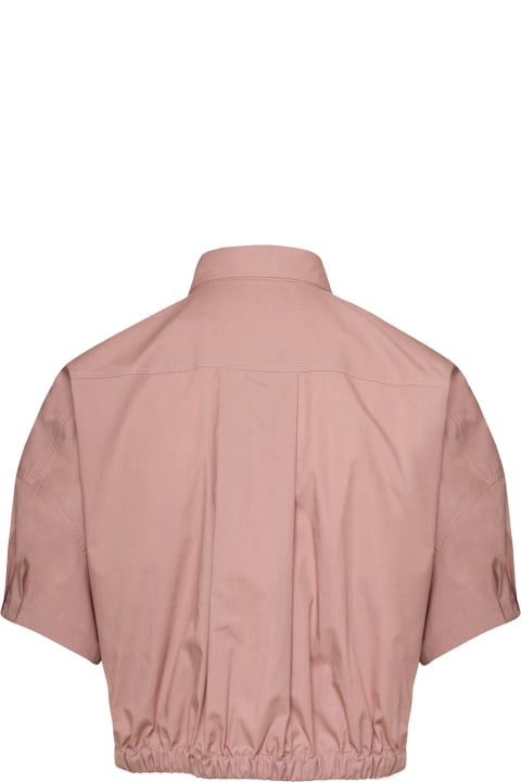 Pink Cropped Shirt Top In Cotton Woman