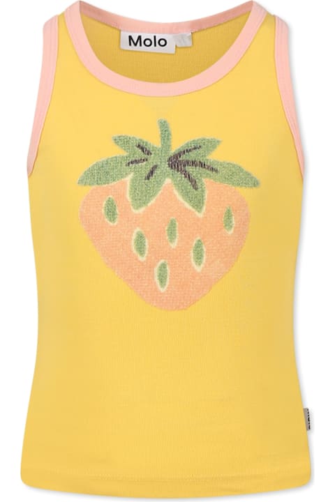 Homeware Molo Yellow Tank Top For Girl With Strawberry Print