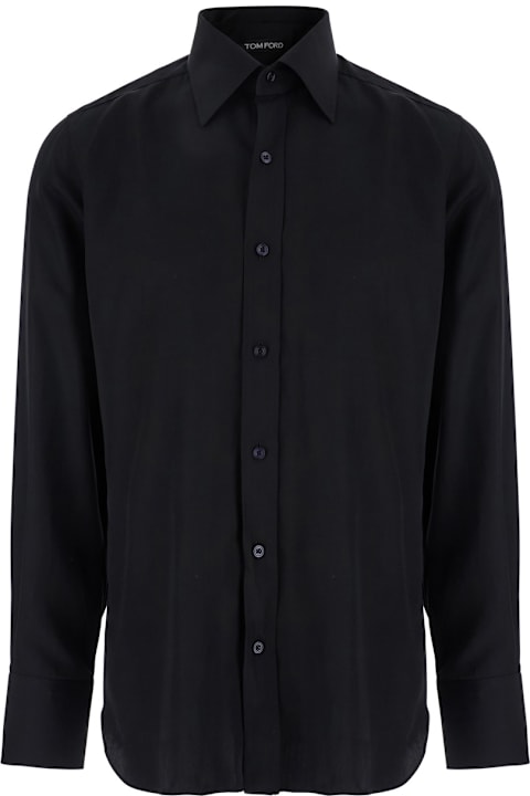 آخر صيحات الموضة من القسم الرجالي Tom Ford Black Shirt With Classic Collar In Tech Fabric Man