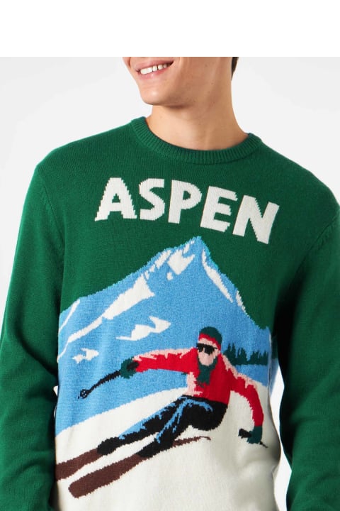 Fashion for Men MC2 Saint Barth Man Sweater Aspen Vintage Postcard Print