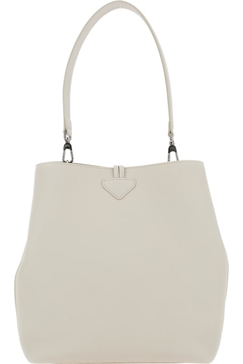 Longchamp Shoulder Bags for Women Longchamp 'le Roseau' White Shoulder Bag With T-bar Closure In Hammered Leather Woman