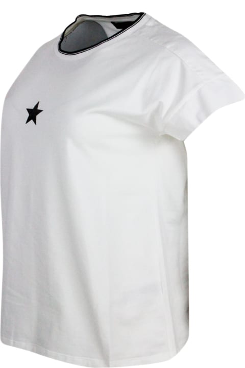 Lorena Antoniazzi for Women Lorena Antoniazzi Short-sleeved Crew-neck T-shirt In Stretch Cotton With Lurex Star On The Front