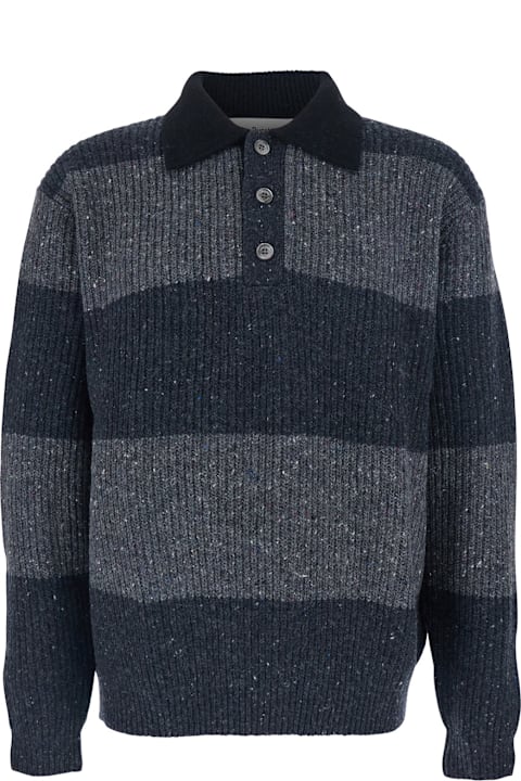 Dunst for Kids Dunst Grey Polo Shirt With Ribbed Design And Striped Motif In Wool Man