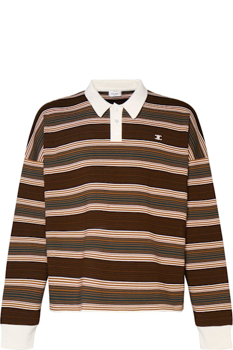 Celine قمصان لـ القسم الرجالي Celine Logo-embroidered Striped Polo Shirt