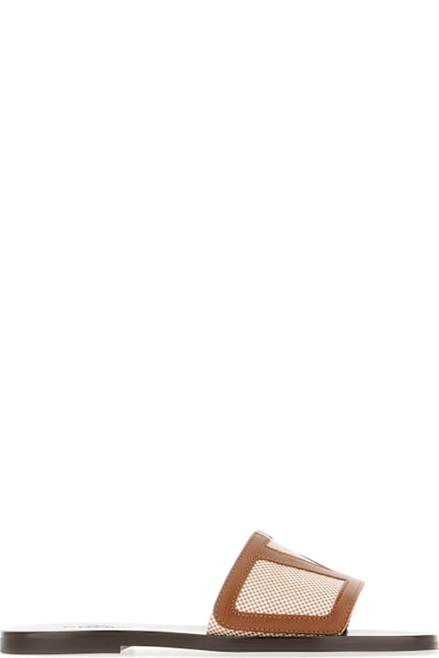 Valentino Garavani أحذية لـ القسم الرجالي Valentino Garavani Dark Brown Leather And Fabric Viva Superstar Slippers