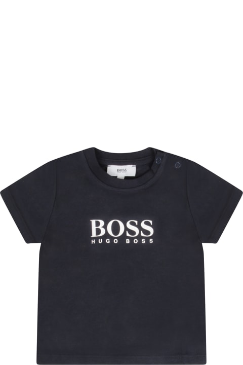 T-Shirts & Polo Shirts for Baby Girls Hugo Boss Blue T-shirt For Baby Boy With Logo