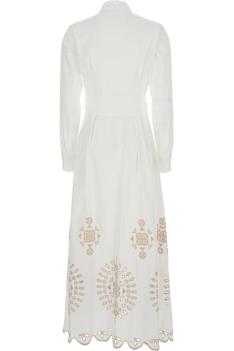 Eleventy for Kids Eleventy White Long Dress With Pointed Collar And Removable Waist Belt In Cotton Woman