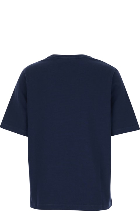 Maison Kitsuné for Women Maison Kitsuné Blue Crewneck T-shirt With Fox Head Logo Patch On The Front In Cotton Woman