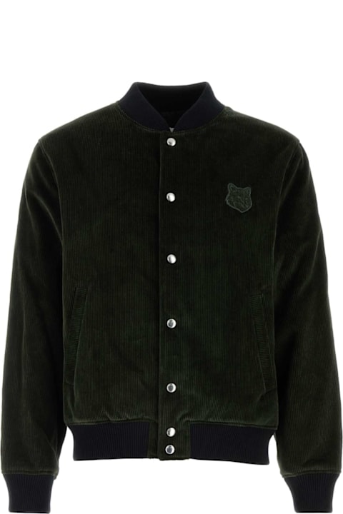 Maison Kitsuné Coats & Jackets for Men Maison Kitsuné Dark Green Corduroy Bomber Jacket