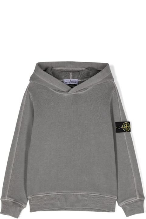 Stone Island for Boys Stone Island Grey Diagonal Organic Cotton Hoodie With Old Effect