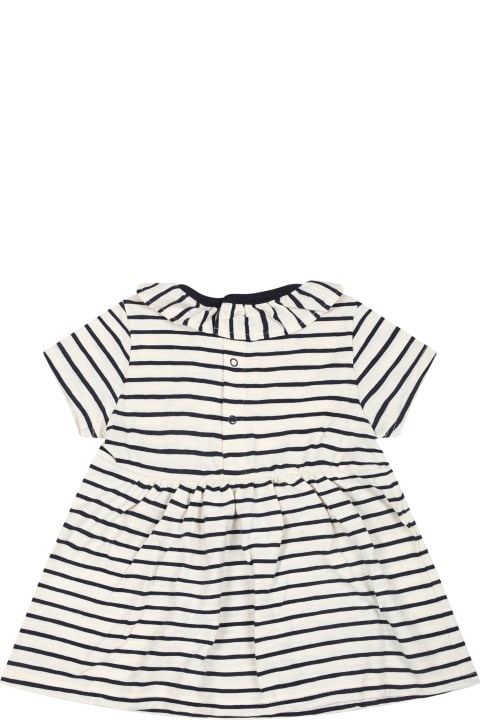 ベビーガールズ Petit Bateauのウェア Petit Bateau Ivory Dress For Baby Girl With Blue Stripes