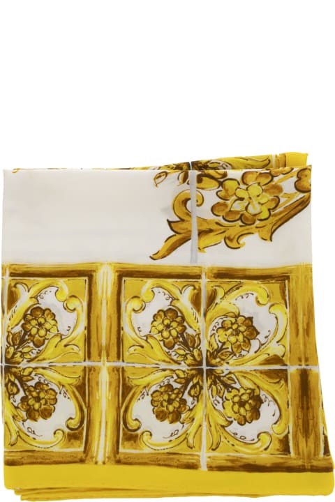 Dolce & Gabbana for Women Dolce & Gabbana Yellow And White Scarf With Majolica Print In Silk Woman