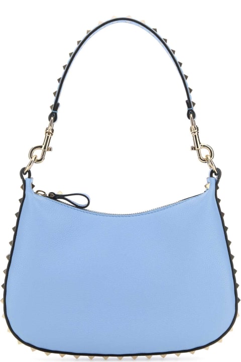 Totes for Women Valentino Garavani Light Blue Leather Small Hobo Rockstud Shoulder Bag