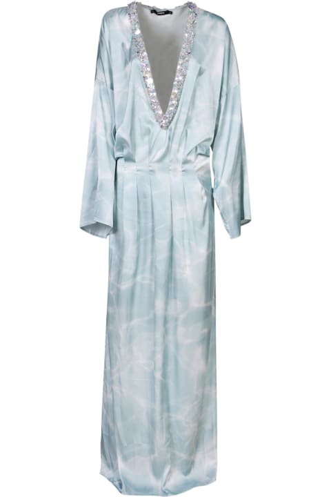 Amen Dresses for Women Amen Light Blue Marble Satin Kaftan Dress