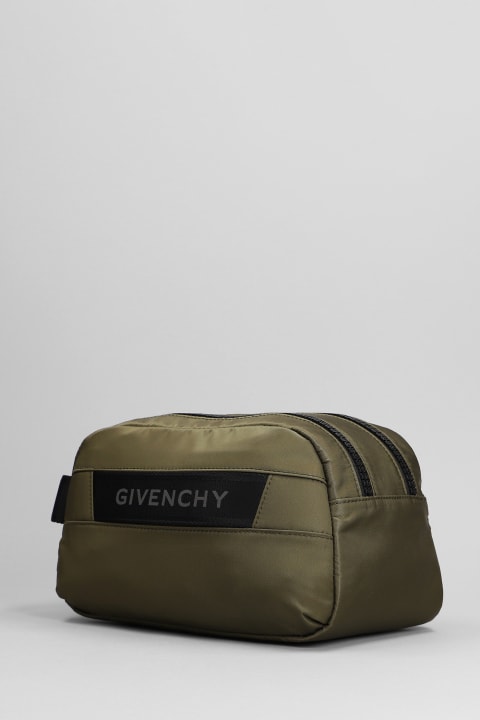 Luggage for Men Givenchy G-trek Toilet Pouch Clutch In Khaki Polyamide