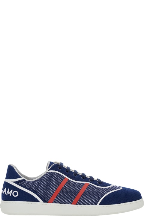 メンズ Ferragamoのスニーカー Ferragamo Blue Low Top Sneakers With Logo And Embroidery In Tech Fabric Man