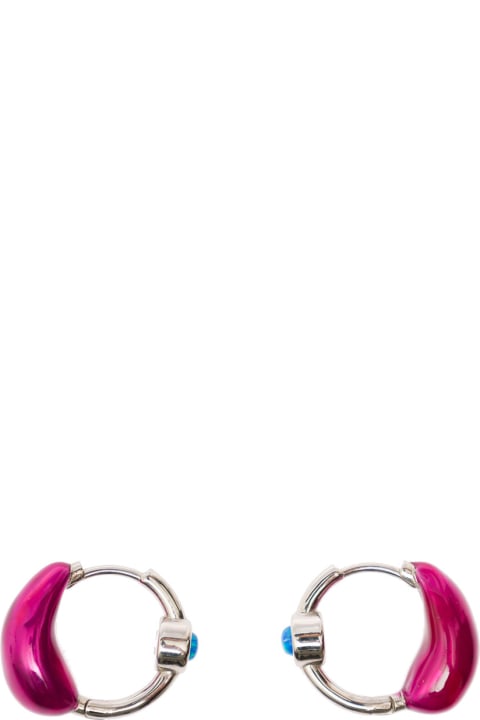 Jewelry Sale for Women Panconesi 'lava' Silver Hoops Earrings With Fuchsia Detail In Rhodium Plated Brass Woman