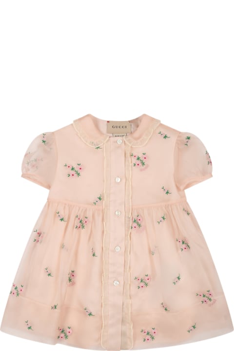 Gucci for Baby Boys Gucci Pink Dress For Baby Girl With All-over Embroidered Roses