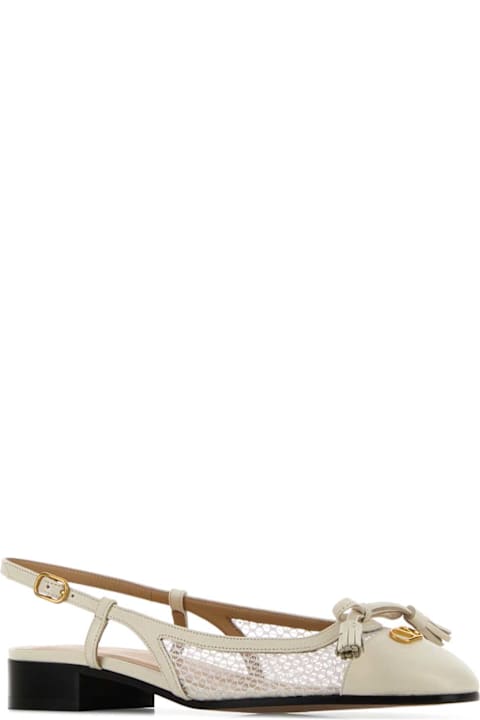 Valentino Garavani Ivory Mesh And Leather Ballerinas