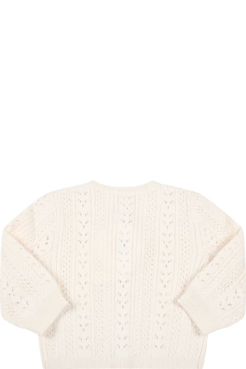 Ivory Cardigan For Baby Girl With Logo