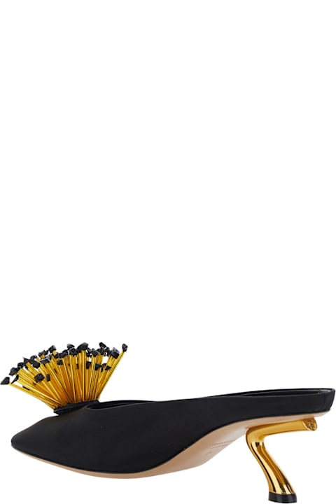 Homeware Ferragamo Black Heeled Sandals With Crystal Decoration On The Front In Fabric For Women