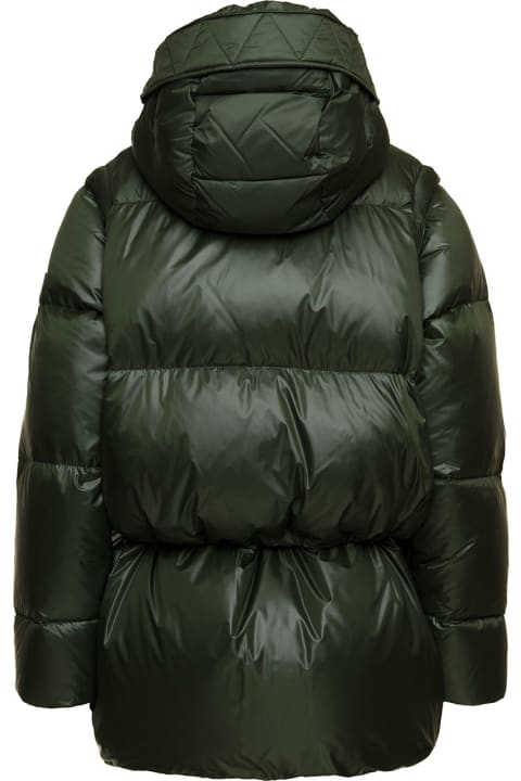 'chiara Military Green Down Jacket With Detachable Sleeves And End Band With Shiny Finish In Nylon Woman Anitroc