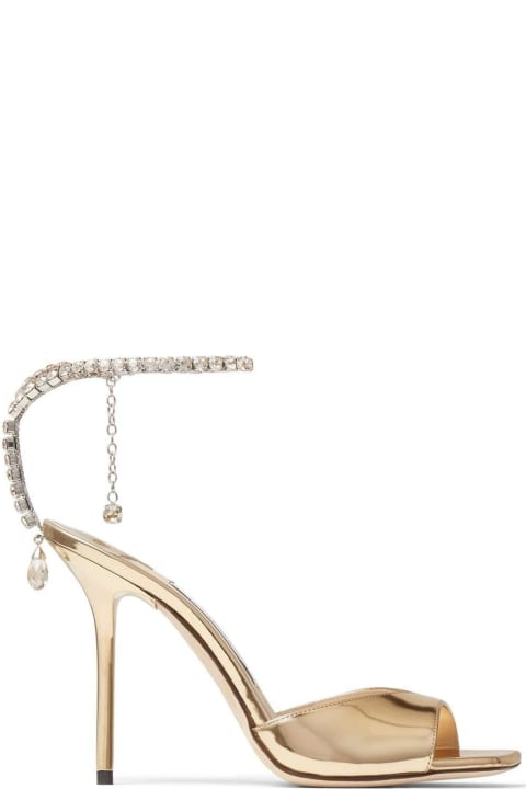 Gold-tone Saeda Sandals With Crystal Embellishment In Calf Leather Woman