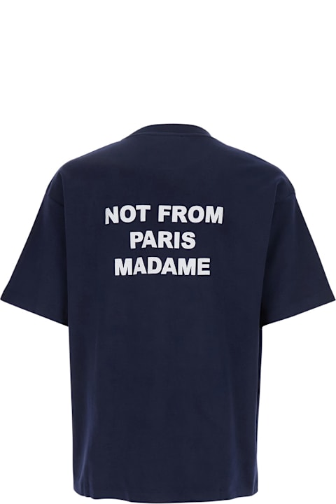 インテリア Drôle de Monsieur Blue Crewneck T-shirt With Slogan Print On The Front And Back In Cotton Man