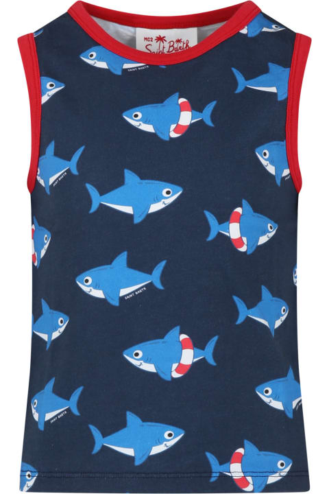 Fashion for Women MC2 Saint Barth Blue Tank Top For Boy With Shark Print