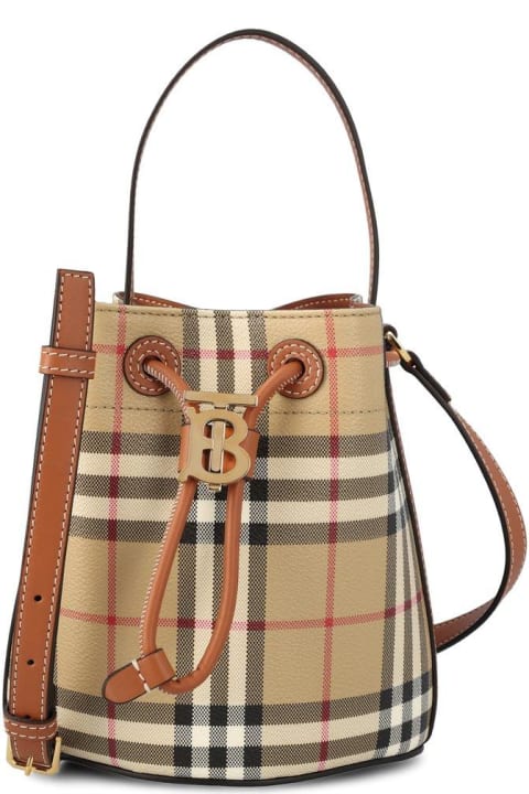 Burberry Bags for Women Burberry Logo Plaque Checked Drawstring Buckeet Bag