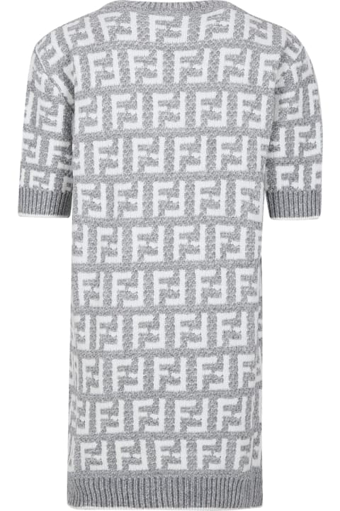 Fendi for Kids Fendi Grey Dress With Logo For Girl