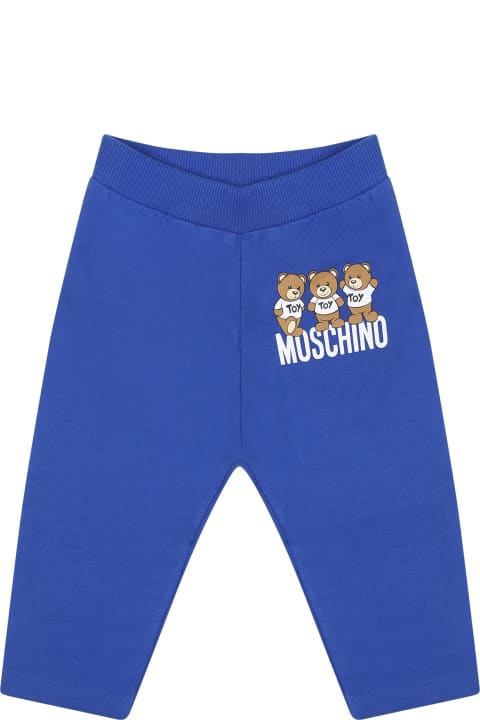 Sale for Baby Girls Moschino Blue Leggings For Babykids With Teddy Bears And Logo