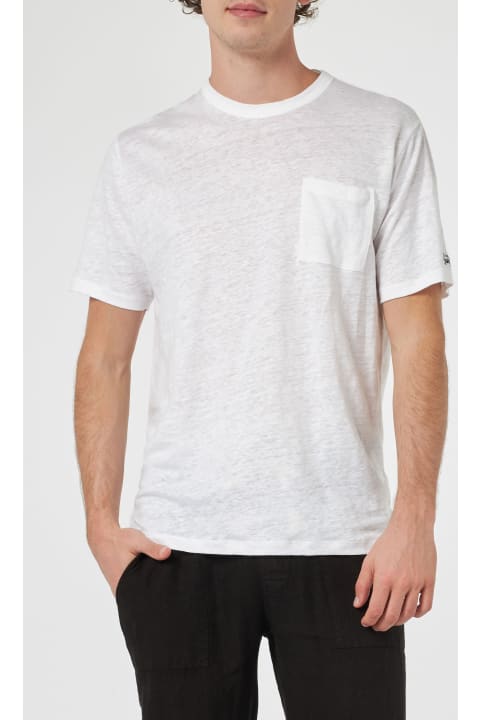 Homeware MC2 Saint Barth Man Off-white Linen Jersey T-shirt Ecstasea With Pocket