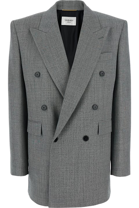 Saint Laurent Coats & Jackets for Women Saint Laurent Grey Double-breasted Jacket With Peak Revers And Rear Double Vent In Wool Woman