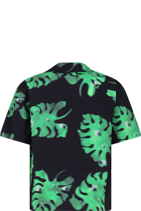 Fashion for Boys MSGM Black Shirt For Boy With Leaf Print