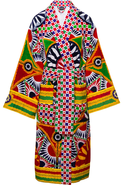 Fashion for Women Dolce & Gabbana Multicolor Kimono Bathrobe With All-over Carretto Siciliano Print In Cotton Dolce & Gabbana