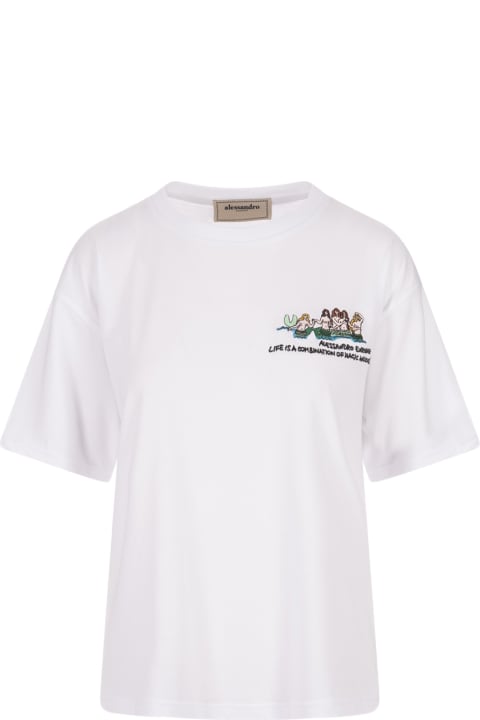 ウィメンズ Alessandro Enriquezのトップス Alessandro Enriquez White T-shirt With Mermaid Embroidery
