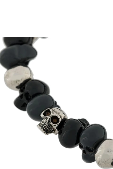 Jewelry for Men Alexander McQueen Black And Silver Bracelet With Pearls And Skulls
