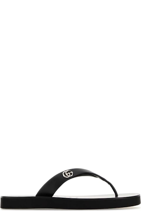Gucci Black Leather Thong Slippers
