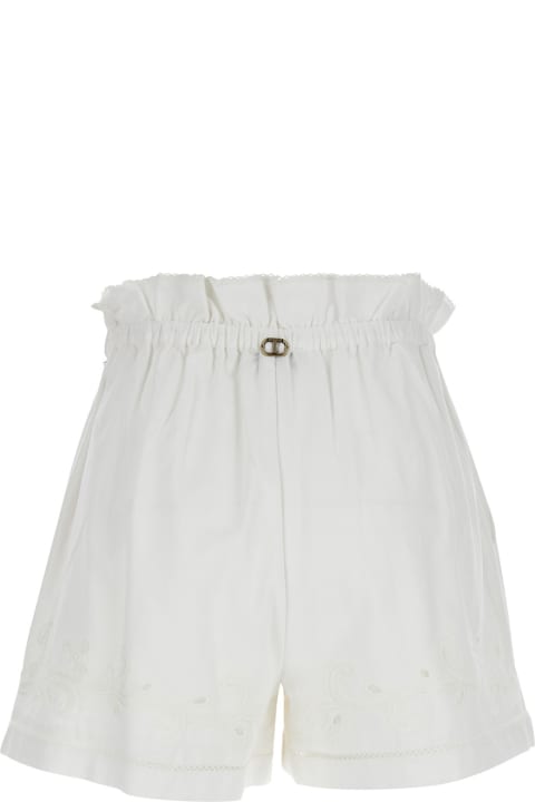TwinSet for Women TwinSet White Shorts With Drawstring And Embroideries In Cotton And Linen Woman