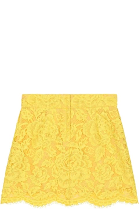 Dolce & Gabbana Bottoms for Women Dolce & Gabbana Short Yellow Lace Skirt