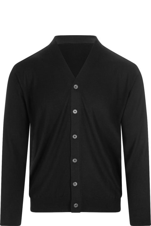 Fedeli Sweaters for Men Fedeli Black Virgin Wool Cardigan With V-neckline