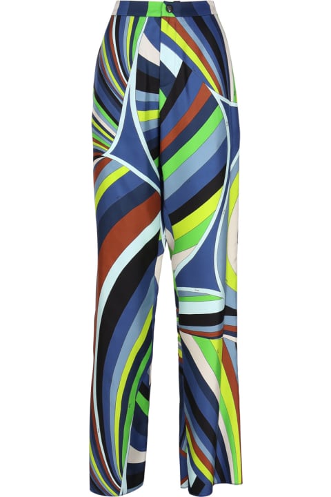 Fashion for Men Pucci Straight Leg Silk Trousers With Iris Print