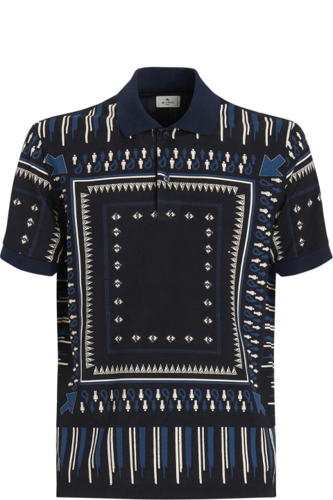 メンズ新着アイテム Etro Navy Blue Polo Shirt With Geometric Print