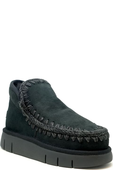 Mou Wedges for Women Mou Mou Black Eskimo Bounce Leather Wool Rubber Sneaker