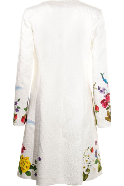 White Trench Coat With Floral Pattern