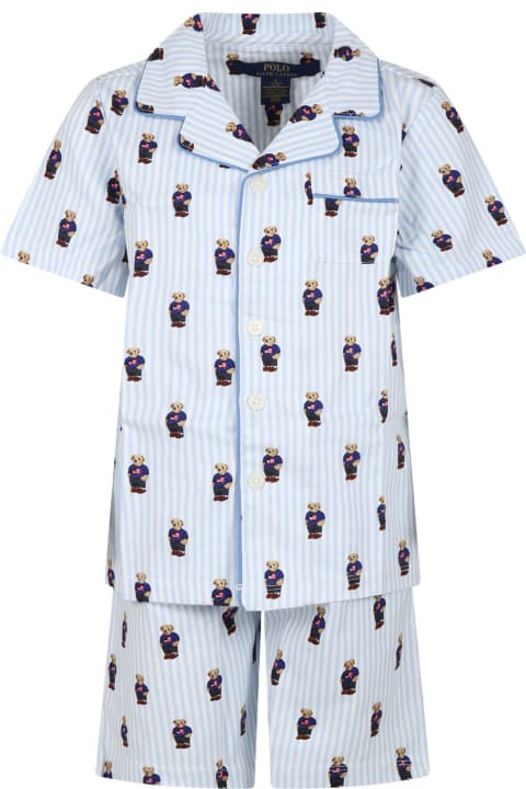 Ralph Lauren Jumpsuits for Boys Ralph Lauren Light Blue Cotton Pajamas For Boy With Bears