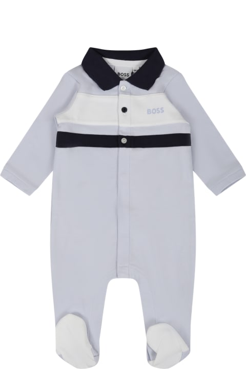 Bodysuits & Sets for Baby Boys Hugo Boss Light Blue Romper For Bay Boy With Logo
